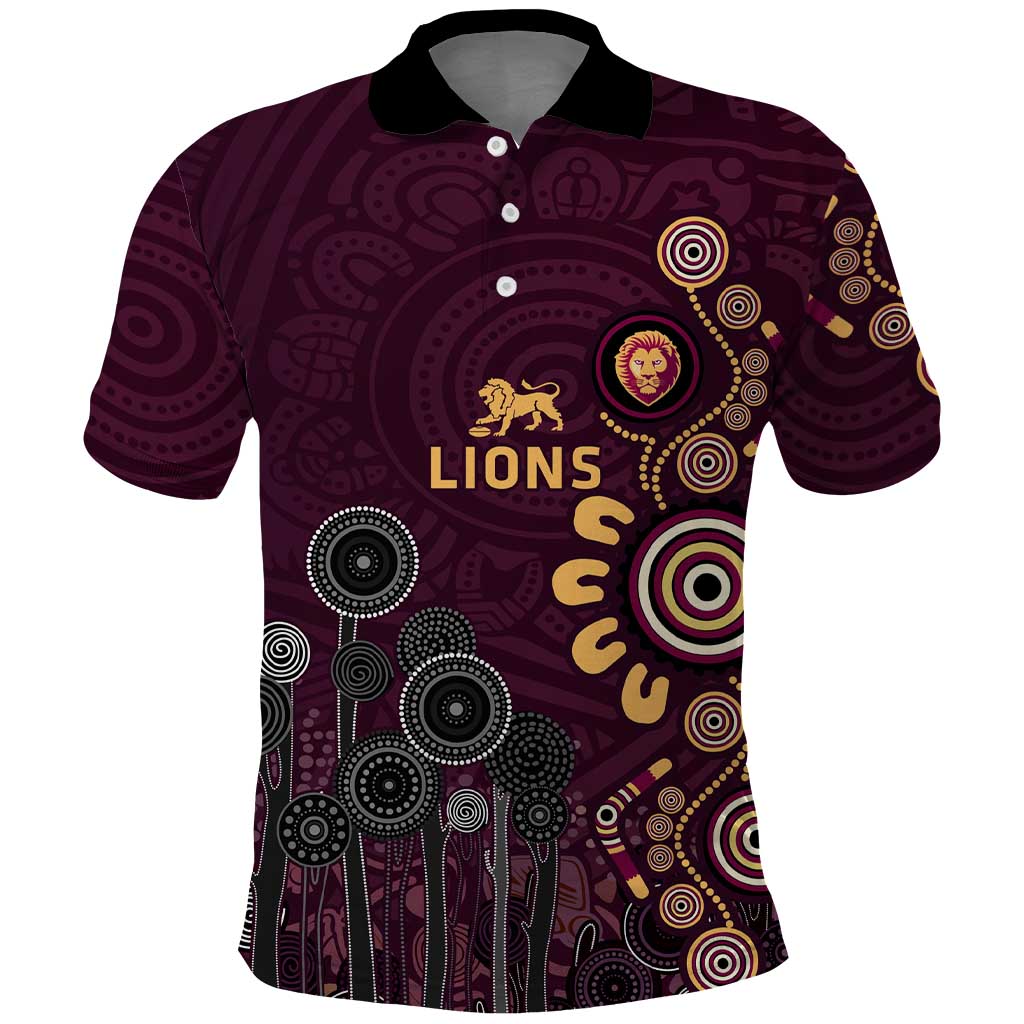 Brisbane Lions Football Polo Shirt Aboriginal Dot and Spiral Art