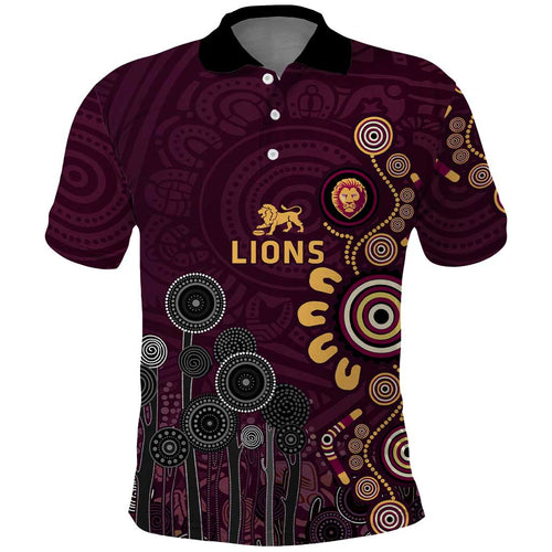 Brisbane Lions Football Polo Shirt Aboriginal Dot and Spiral Art