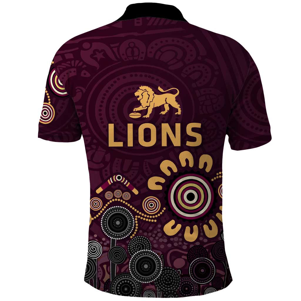 Brisbane Lions Football Polo Shirt Aboriginal Dot and Spiral Art