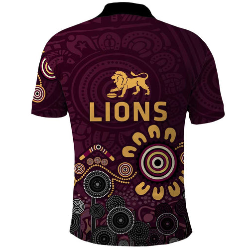 Brisbane Lions Football Polo Shirt Aboriginal Dot and Spiral Art