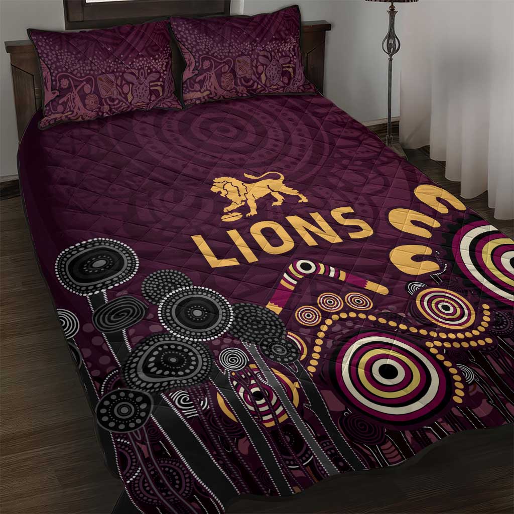 Brisbane Lions Football Quilt Bed Set Aboriginal Dot and Spiral Art