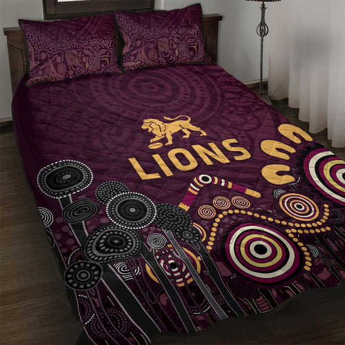 Brisbane Lions Football Quilt Bed Set Aboriginal Dot and Spiral Art