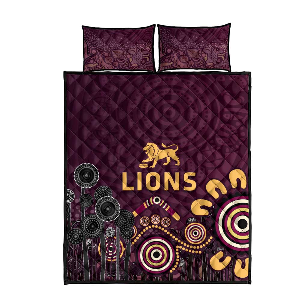 Brisbane Lions Football Quilt Bed Set Aboriginal Dot and Spiral Art