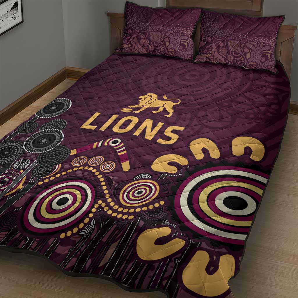 Brisbane Lions Football Quilt Bed Set Aboriginal Dot and Spiral Art