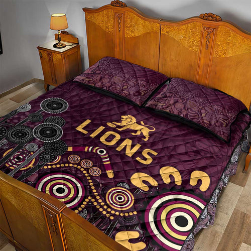 Brisbane Lions Football Quilt Bed Set Aboriginal Dot and Spiral Art
