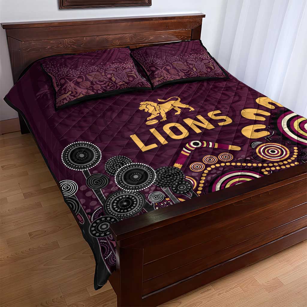 Brisbane Lions Football Quilt Bed Set Aboriginal Dot and Spiral Art