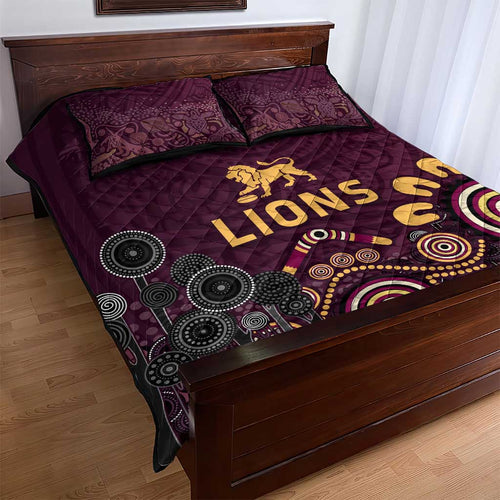 Brisbane Lions Football Quilt Bed Set Aboriginal Dot and Spiral Art