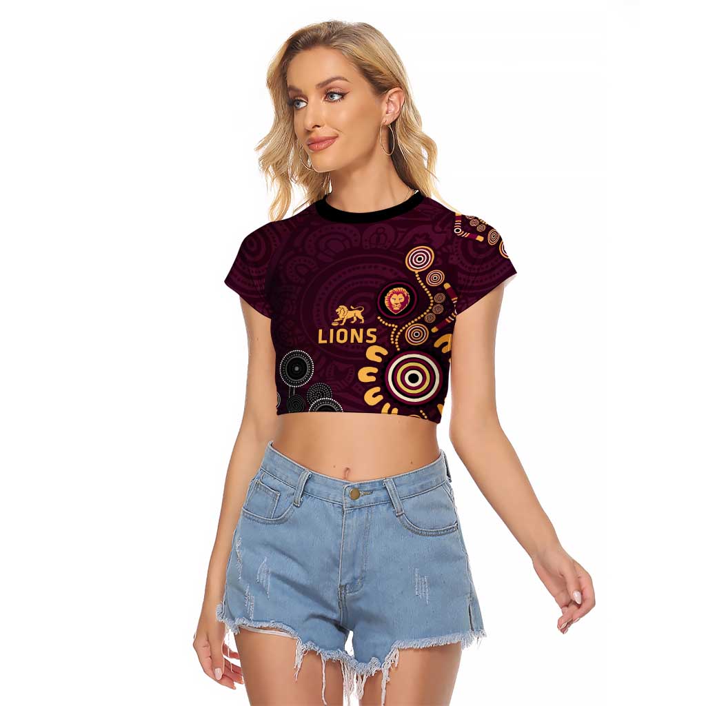 Brisbane Lions Football Raglan Cropped T Shirt Aboriginal Dot and Spiral Art