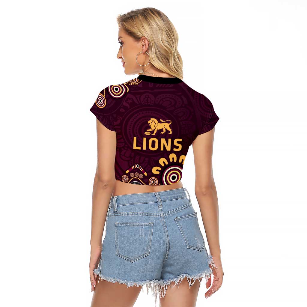 Brisbane Lions Football Raglan Cropped T Shirt Aboriginal Dot and Spiral Art
