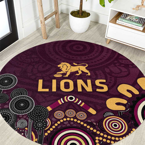 Brisbane Lions Football Round Carpet Aboriginal Dot and Spiral Art