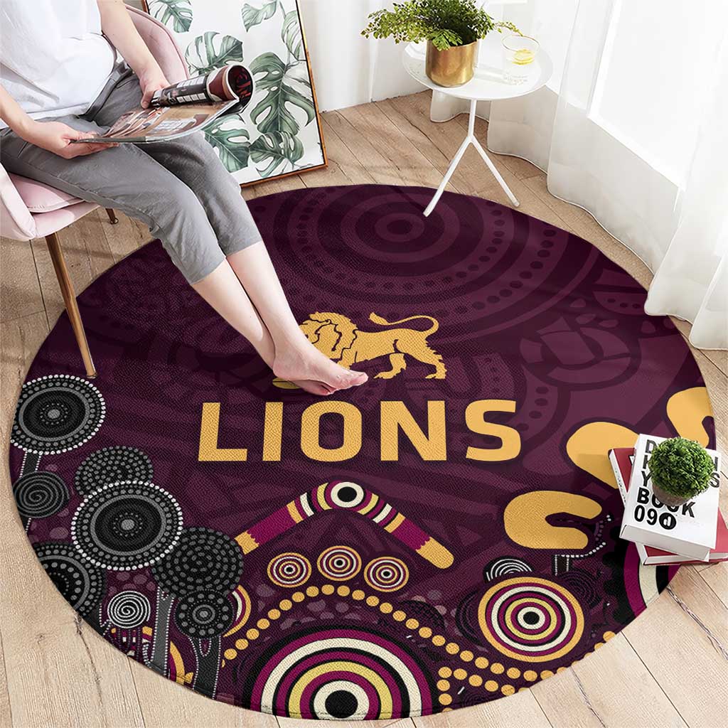 Brisbane Lions Football Round Carpet Aboriginal Dot and Spiral Art