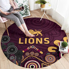 Brisbane Lions Football Round Carpet Aboriginal Dot and Spiral Art