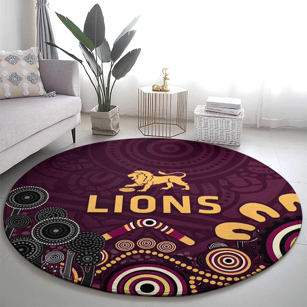Brisbane Lions Football Round Carpet Aboriginal Dot and Spiral Art