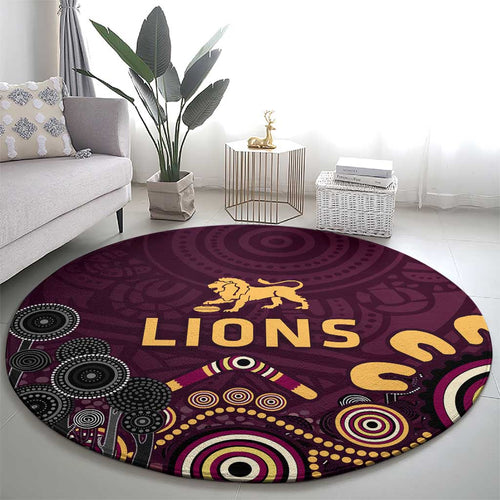 Brisbane Lions Football Round Carpet Aboriginal Dot and Spiral Art