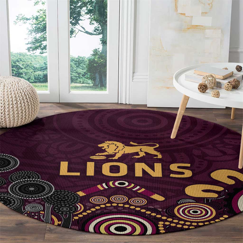 Brisbane Lions Football Round Carpet Aboriginal Dot and Spiral Art