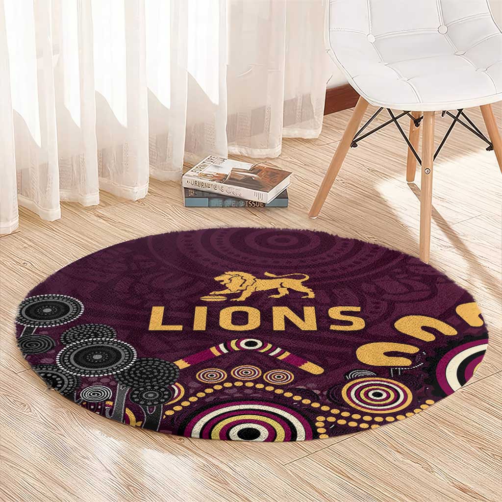Brisbane Lions Football Round Carpet Aboriginal Dot and Spiral Art