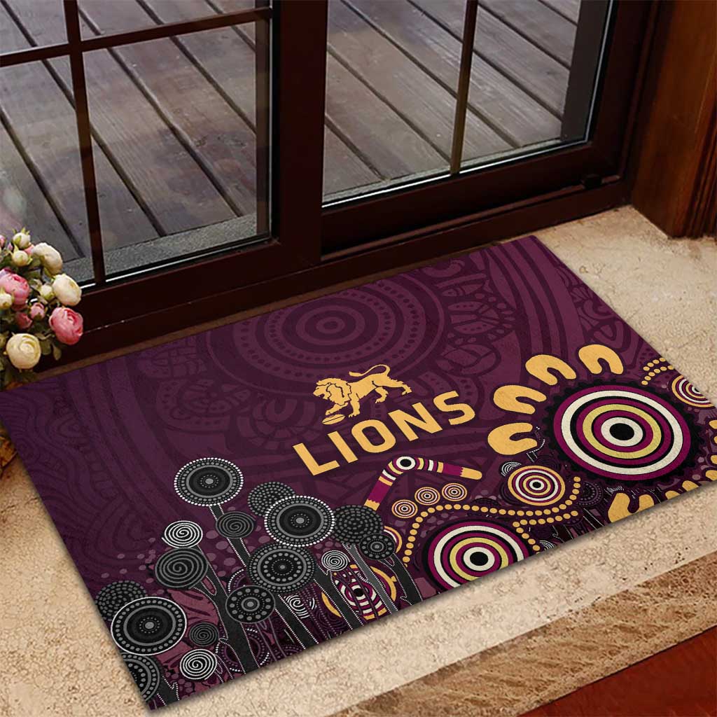 Brisbane Lions Football Rubber Doormat Aboriginal Dot and Spiral Art