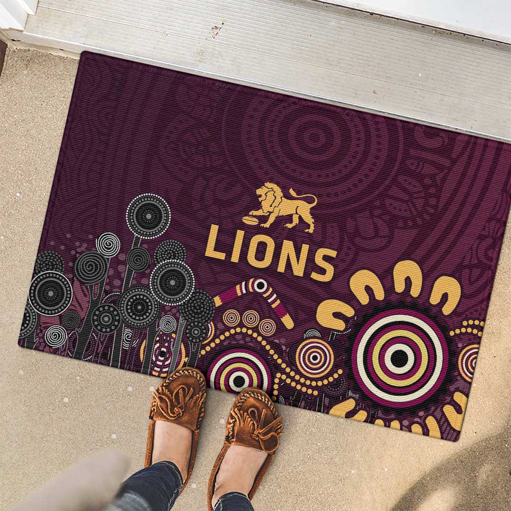 Brisbane Lions Football Rubber Doormat Aboriginal Dot and Spiral Art