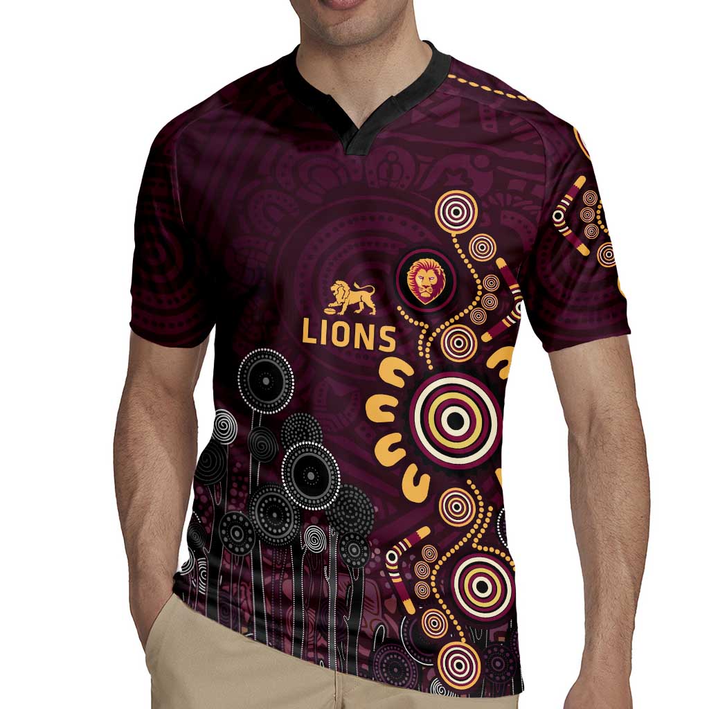 Brisbane Lions Football Rugby Jersey Aboriginal Dot and Spiral Art