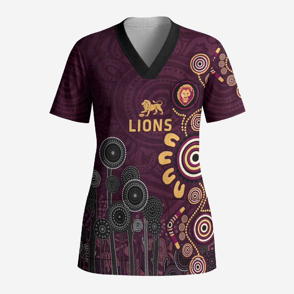 Brisbane Lions Football Scrub Top Aboriginal Dot and Spiral Art