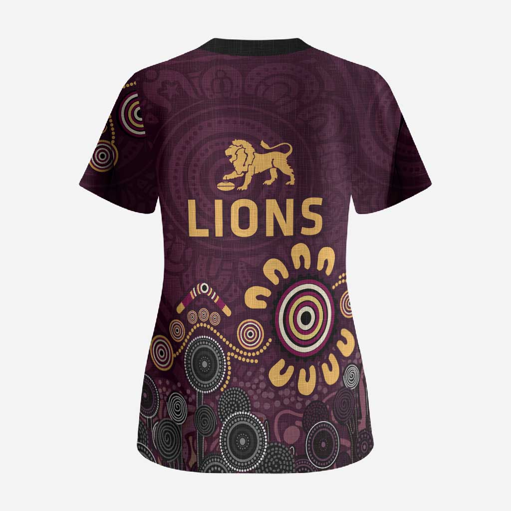 Brisbane Lions Football Scrub Top Aboriginal Dot and Spiral Art