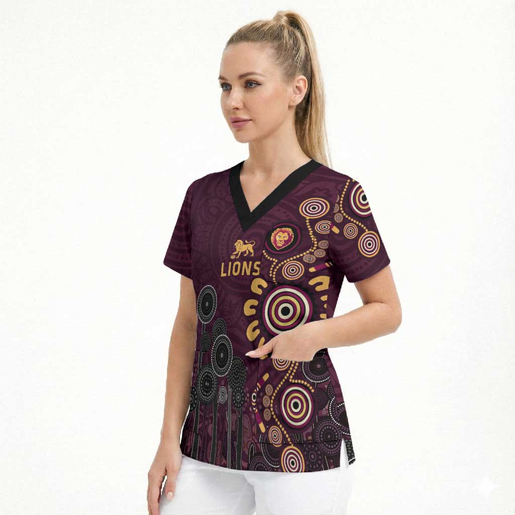 Brisbane Lions Football Scrub Top Aboriginal Dot and Spiral Art