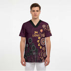 Brisbane Lions Football Scrub Top Aboriginal Dot and Spiral Art