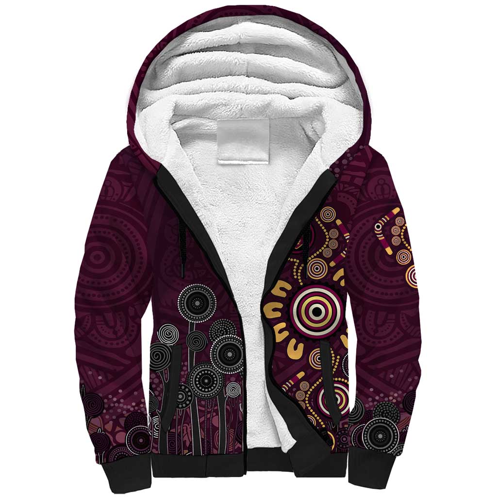 Brisbane Lions Football Sherpa Hoodie Aboriginal Dot and Spiral Art