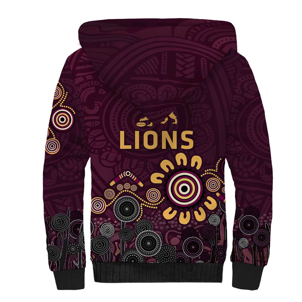 Brisbane Lions Football Sherpa Hoodie Aboriginal Dot and Spiral Art