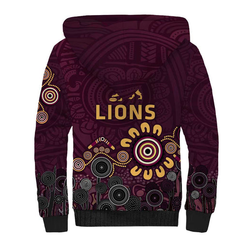 Brisbane Lions Football Sherpa Hoodie Aboriginal Dot and Spiral Art