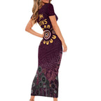 Brisbane Lions Football Short Sleeve Bodycon Dress Aboriginal Dot and Spiral Art