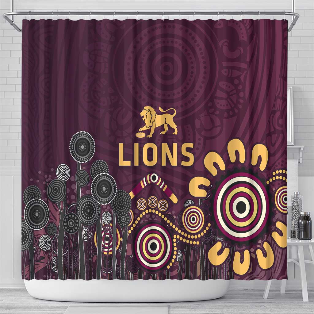 Brisbane Lions Football Shower Curtain Aboriginal Dot and Spiral Art