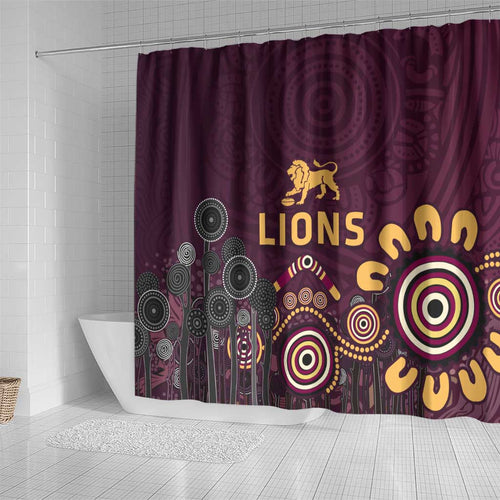 Brisbane Lions Football Shower Curtain Aboriginal Dot and Spiral Art