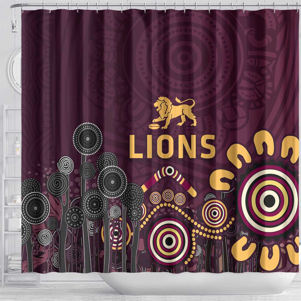 Brisbane Lions Football Shower Curtain Aboriginal Dot and Spiral Art