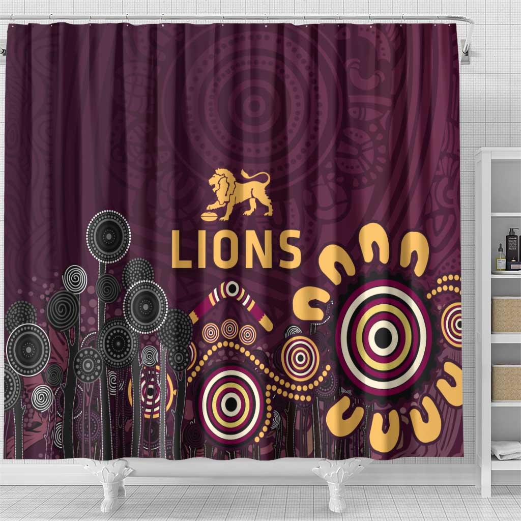 Brisbane Lions Football Shower Curtain Aboriginal Dot and Spiral Art
