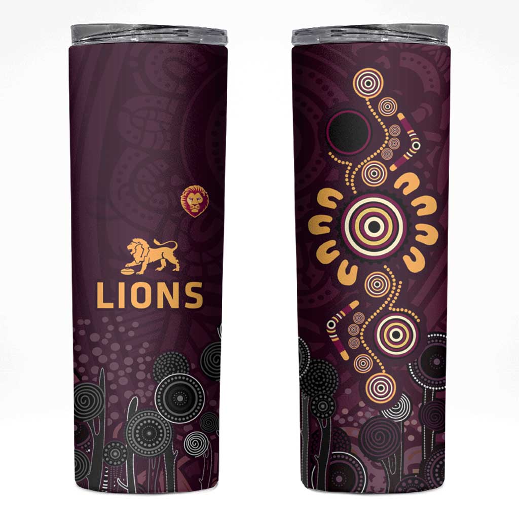 Brisbane Lions Football Skinny Tumbler Aboriginal Dot and Spiral Art