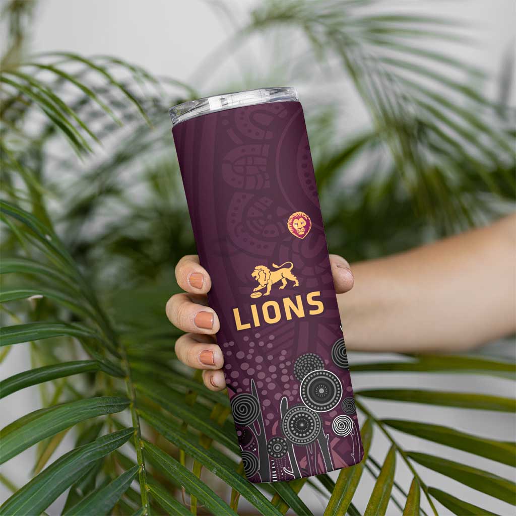 Brisbane Lions Football Skinny Tumbler Aboriginal Dot and Spiral Art