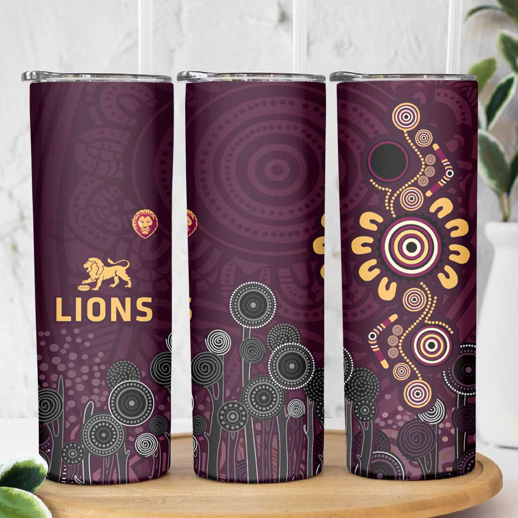 Brisbane Lions Football Skinny Tumbler Aboriginal Dot and Spiral Art