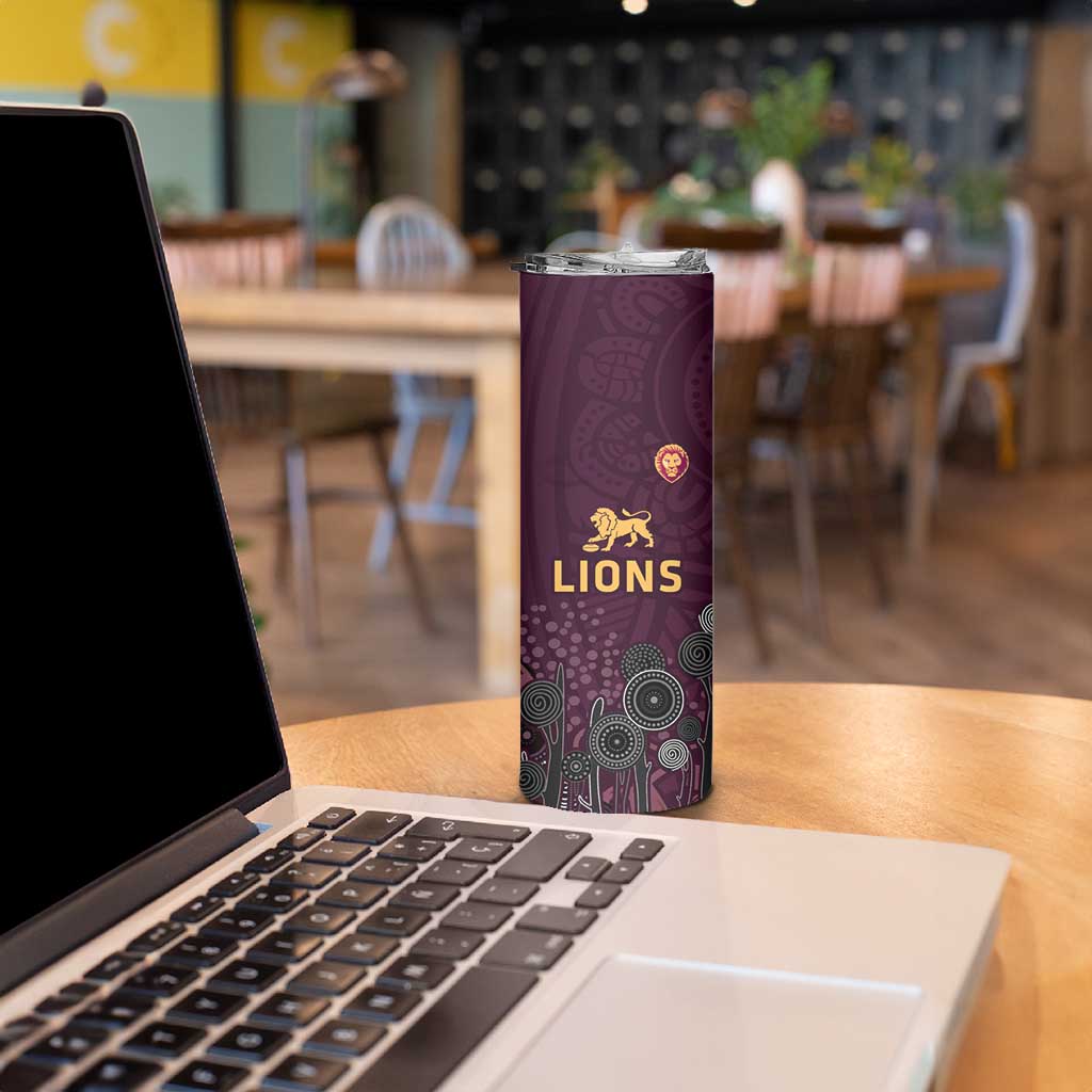 Brisbane Lions Football Skinny Tumbler Aboriginal Dot and Spiral Art