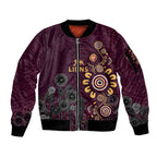 Brisbane Lions Football Sleeve Zip Bomber Jacket Aboriginal Dot and Spiral Art