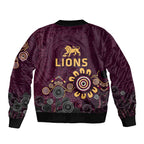 Brisbane Lions Football Sleeve Zip Bomber Jacket Aboriginal Dot and Spiral Art