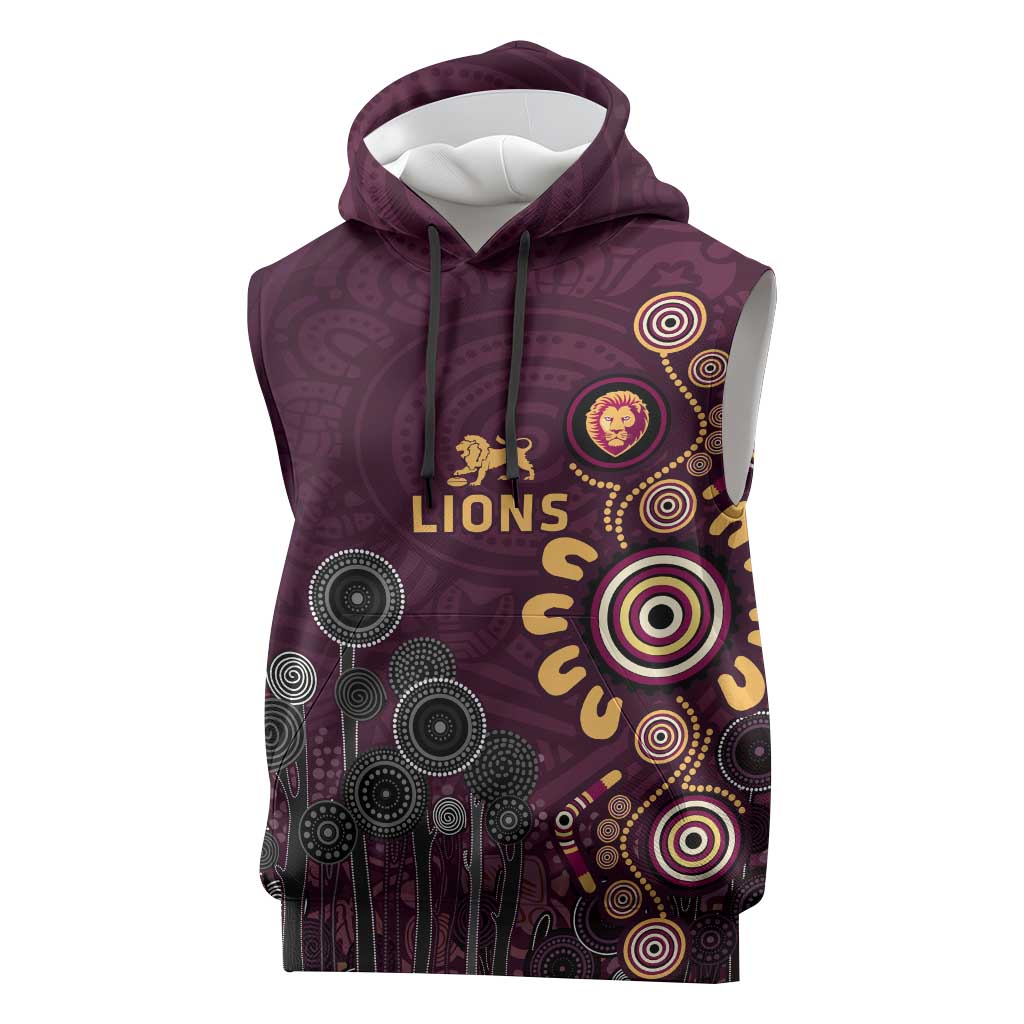 Brisbane Lions Football Sleeveless Hoodie Aboriginal Dot and Spiral Art