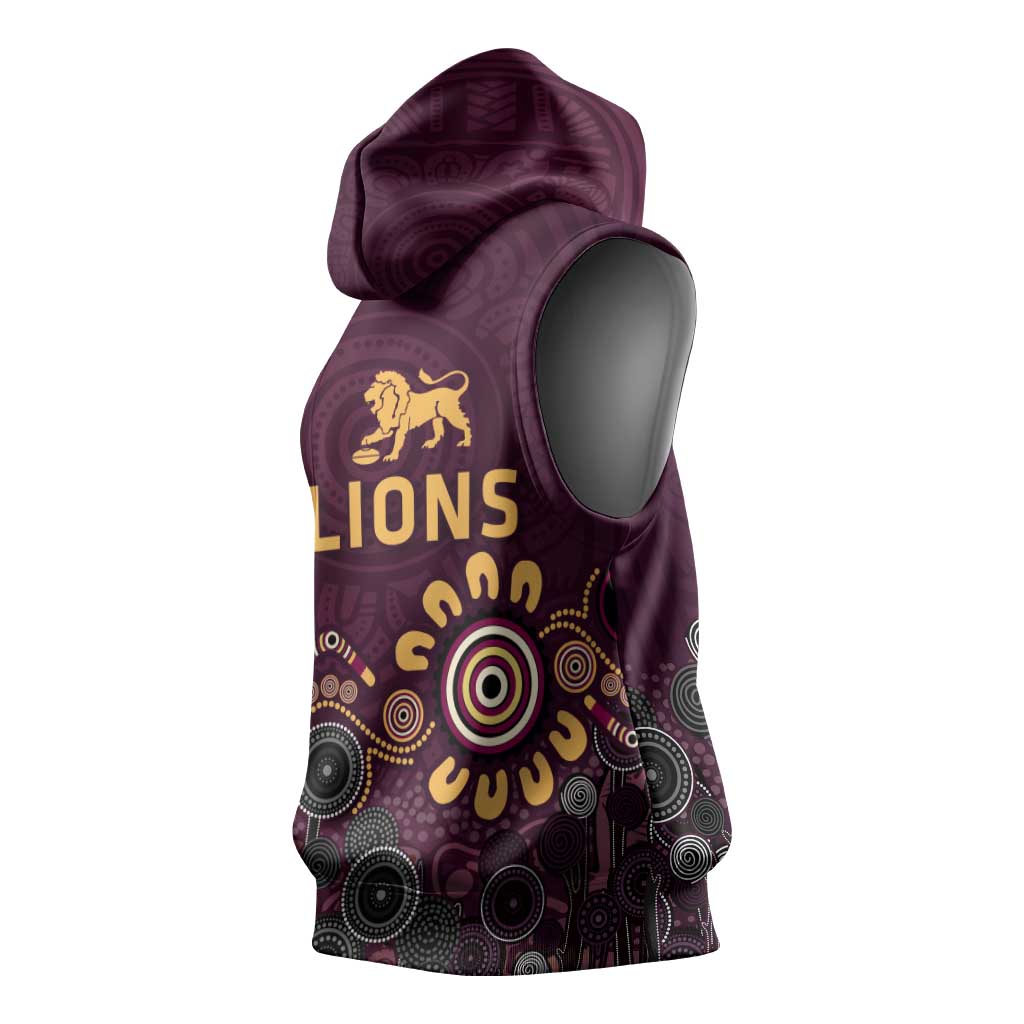 Brisbane Lions Football Sleeveless Hoodie Aboriginal Dot and Spiral Art