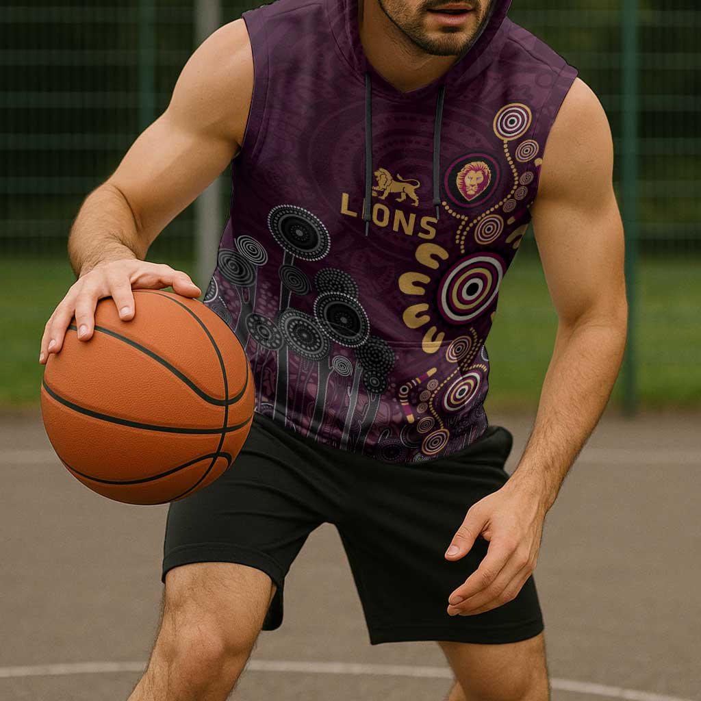 Brisbane Lions Football Sleeveless Hoodie Aboriginal Dot and Spiral Art