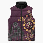Brisbane Lions Football Sleeveless Puffer Jacket Aboriginal Dot and Spiral Art