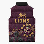 Brisbane Lions Football Sleeveless Puffer Jacket Aboriginal Dot and Spiral Art