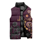 Brisbane Lions Football Sleeveless Puffer Jacket Aboriginal Dot and Spiral Art