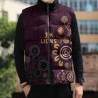 Brisbane Lions Football Sleeveless Puffer Jacket Aboriginal Dot and Spiral Art