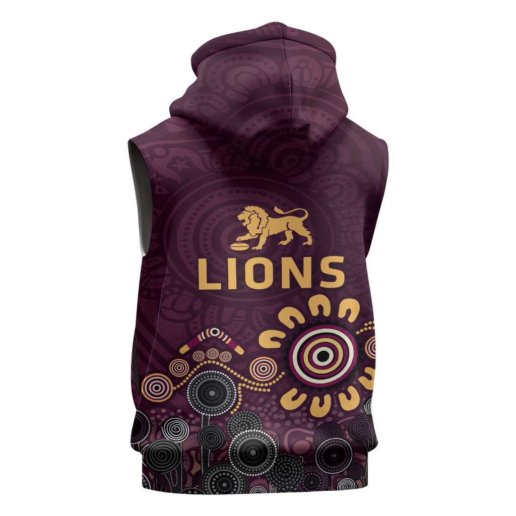 Brisbane Lions Football Sleeveless Zip Hoodie Aboriginal Dot and Spiral Art