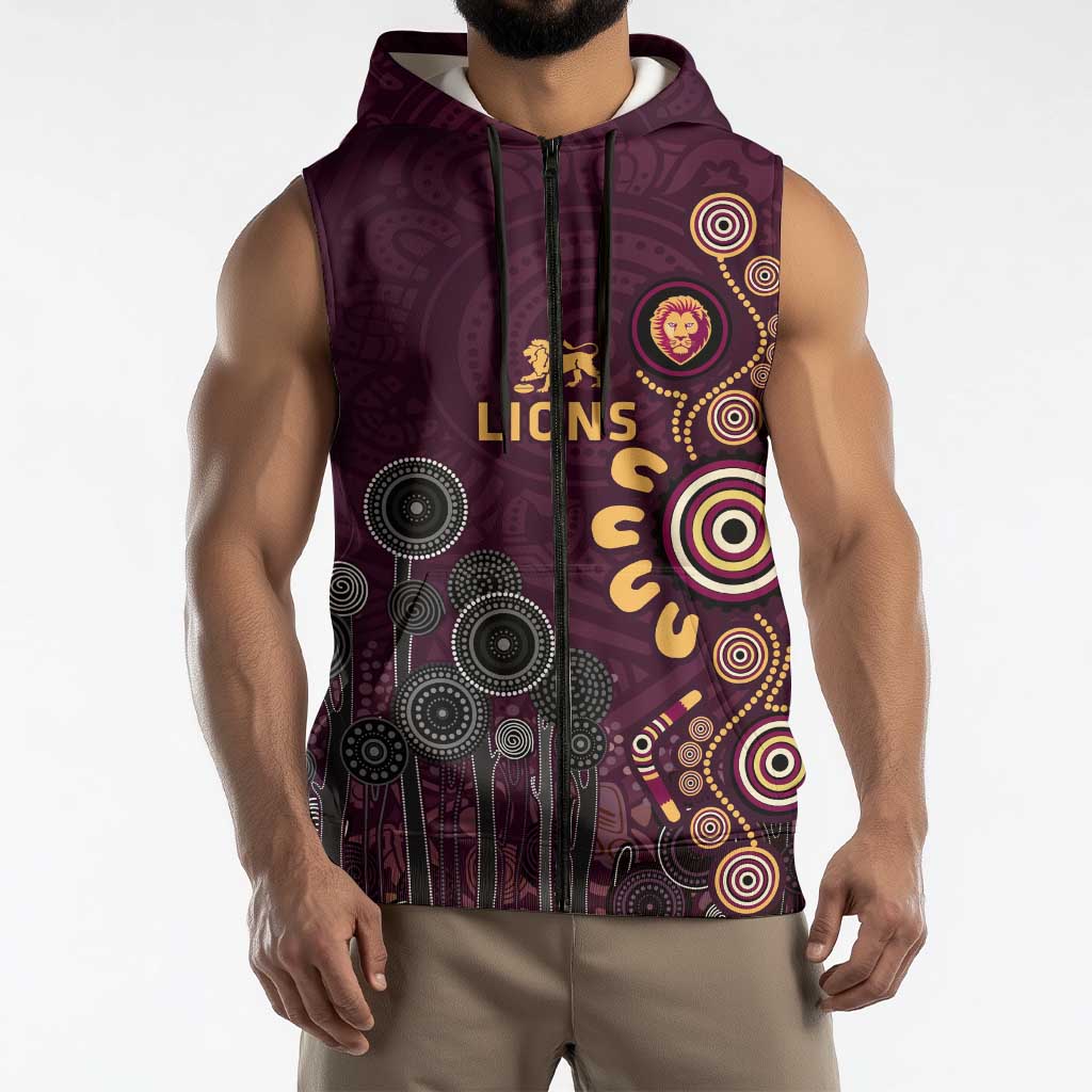 Brisbane Lions Football Sleeveless Zip Hoodie Aboriginal Dot and Spiral Art